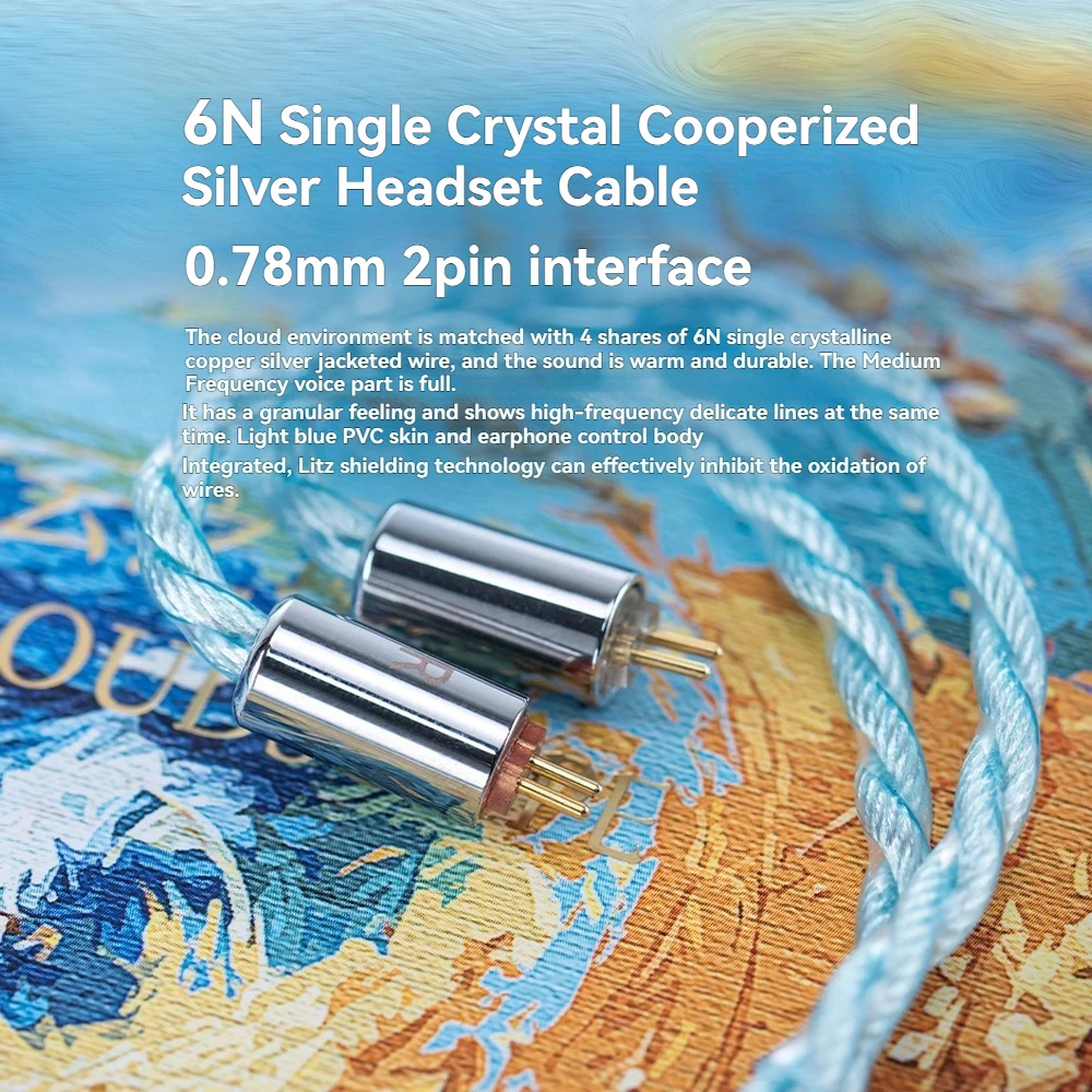 Фото Наушники QoA Cloud Scape Hybrid IEM с 1DD драйвером и 10-мм микро-планарным драйвером, 6N посеребренный кабель 0.78 мм, 2-контактный разъем 3.5/4.4 мм, HiFi-наушники №4