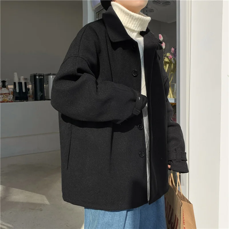 

Шерстяное пальто мужское осенне-зимнее Свободное пальто Корейская версия Универсальный Молодежный Повседневный шерстяной топ