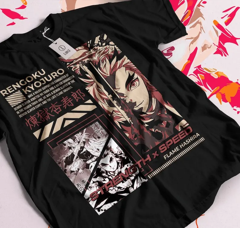 Рубашка унисекс из 100% хлопка с принтом Rengoku Shinjurou Demon Slayer Anime Merch японская манга
