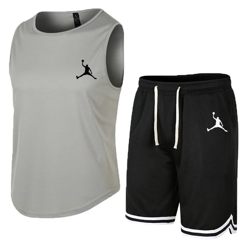 Trapstar Tracksuit Men 2023 Summer Men's Vest T-Shirt + Shorts Outdoor Basketball Sportswear Sleeveless Round Neck T-Shirt Set