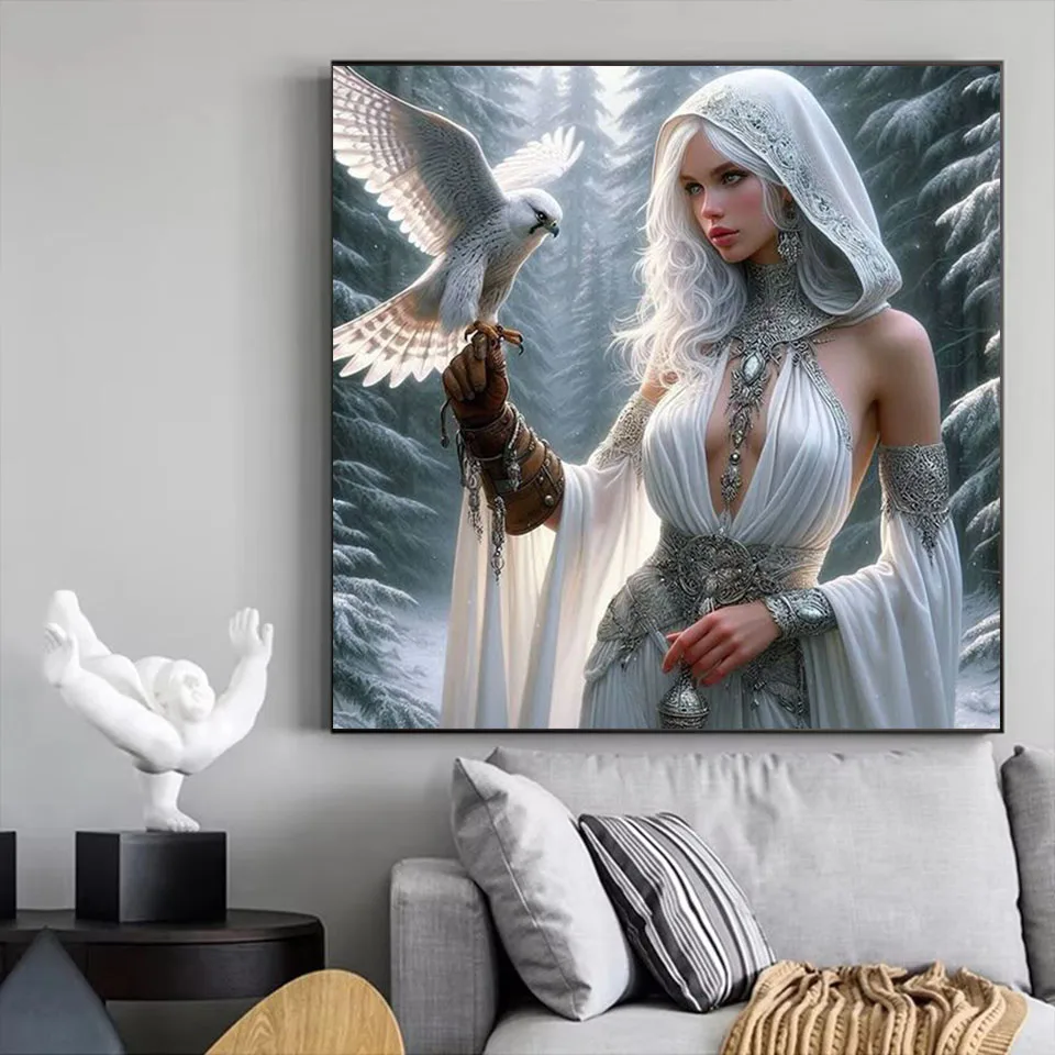 Алмазная картина Женщина и Орел вышивка полный квадратный портрет зимний