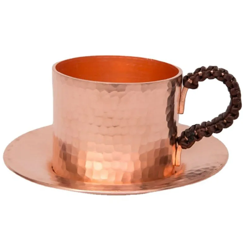 

Luxury Japanese Teacups Saucers Set with Weave Handle Copper Cup Handmade Coffee Mug Vintage Beer Mug Kung Fu Tea Set Gitf