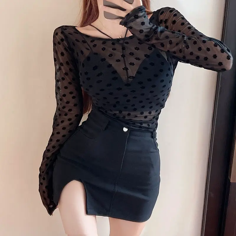 

Pullovers Long Sleeve Women's Clothing 2023 Solid Color O-neck Spring Summer Thin Korean Fashion Loose Sexy Printing T-Shirts