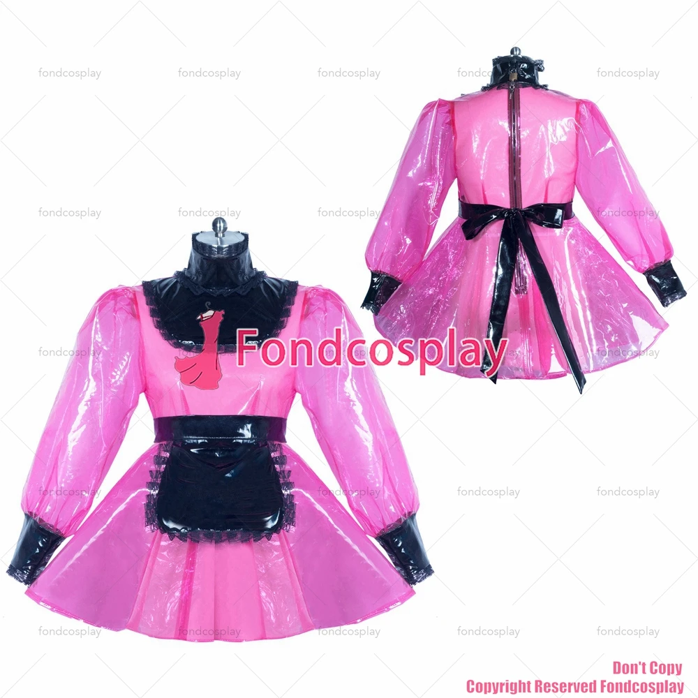 

Сексуальная одежда для взрослых с крестом fondcosplay, ярко-розовая, короткая, прозрачная, ПВХ, запираемое платье, черный фартук, CD/TV[G3863]