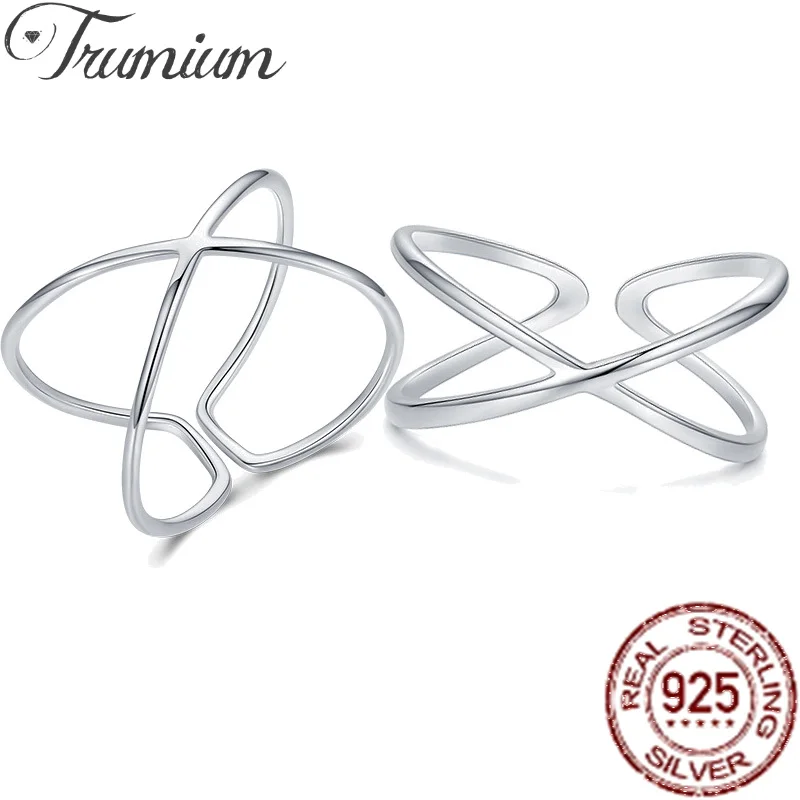 

Trumium S925 Sterling Silver Simple Double Layer Line Rings for Women X Shape Geometric Adjustable Ring Fine Jewelry Bijoux