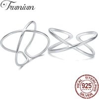 trumium s925 sterling silver simple double layer line rings for women x shape geometric adjustable ring fine jewelry bijoux
