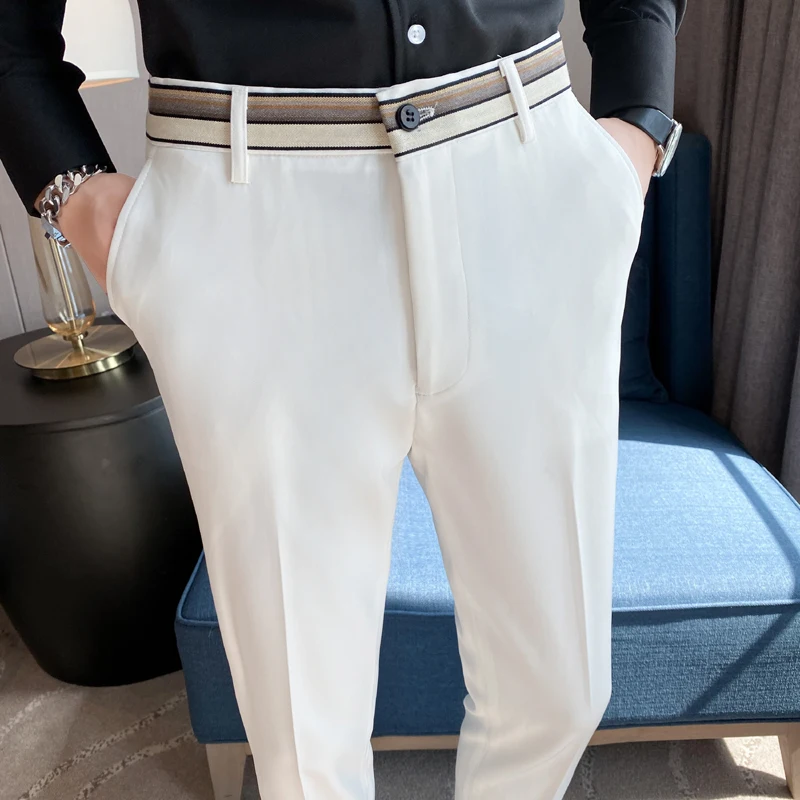 

Pantalones Hombre Black/White Summer Solid Ankle Length Drape Suit Pants For Men Clothing 2023 Slim Fit Casual Trousers 35-29
