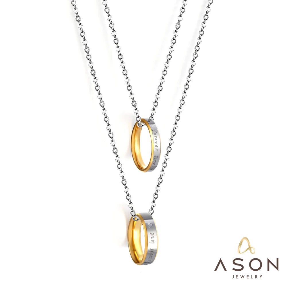 

ASONSTEEL Trendy Couple Rings Pendant Necklaces Link Chain Silver Color Stainless Steel For Women Men Choker Jewelry New In