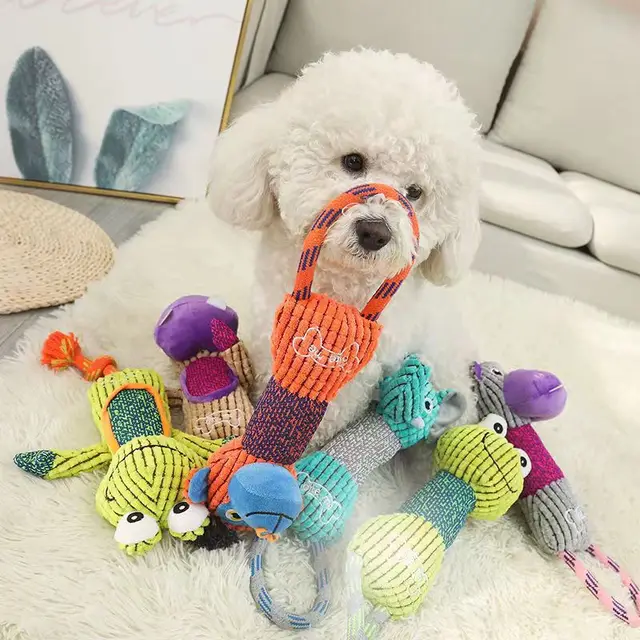 Pet Dog Cleaning Teeth Squeaky Interactive Cartoon Animal Cute Shaped Dog Chewing Toy Pet Training Products Puppy Plush Rope Toy 1