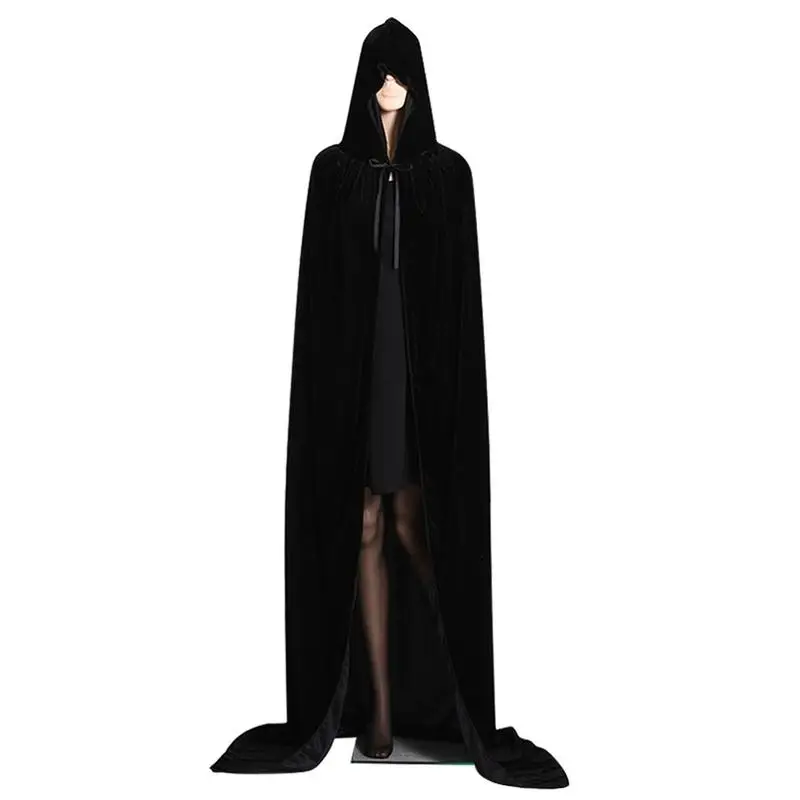 

Halloween Cosplay Cape Unisex Black Cape With Hood Witch Mantle Dress-up Gown Poncho Gift