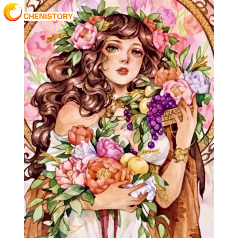 

CHENISTORY 60x75cm Paint By Numbers Kits DIY Figure Oil Painting By Numbers Flower Girl On Canvas Frameless Digital Handpaint Ho