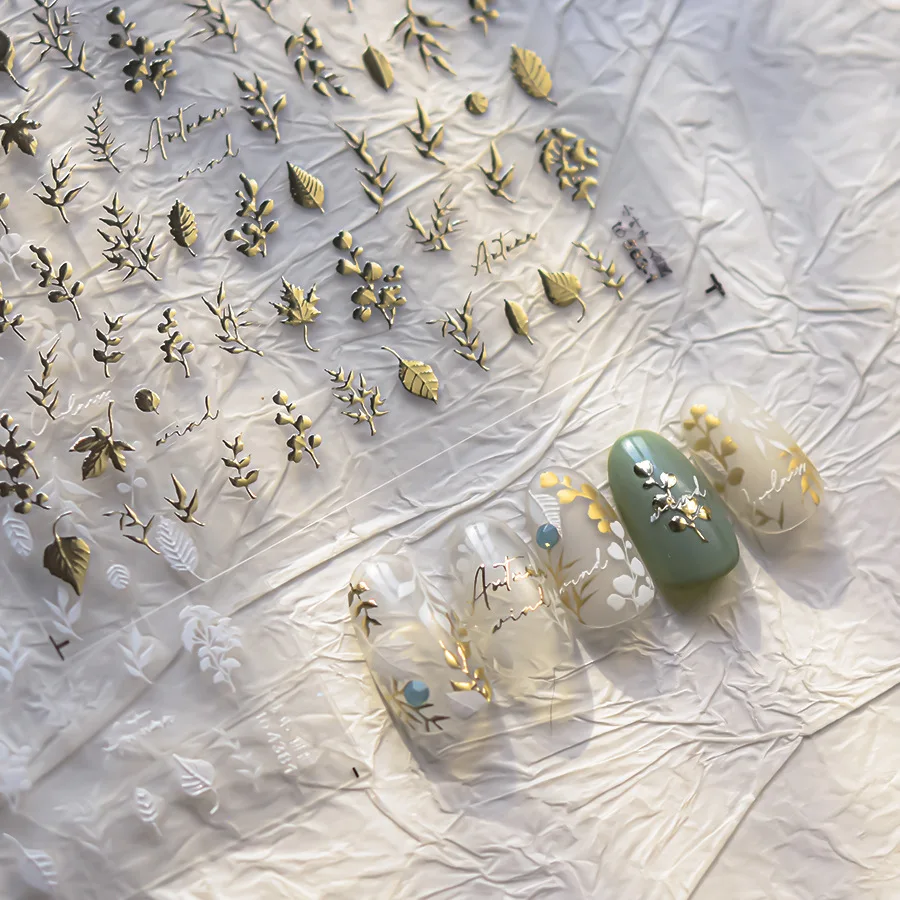 5D белый рельефный глянцевый металлик золото серебро Vairous лист натуральные листья