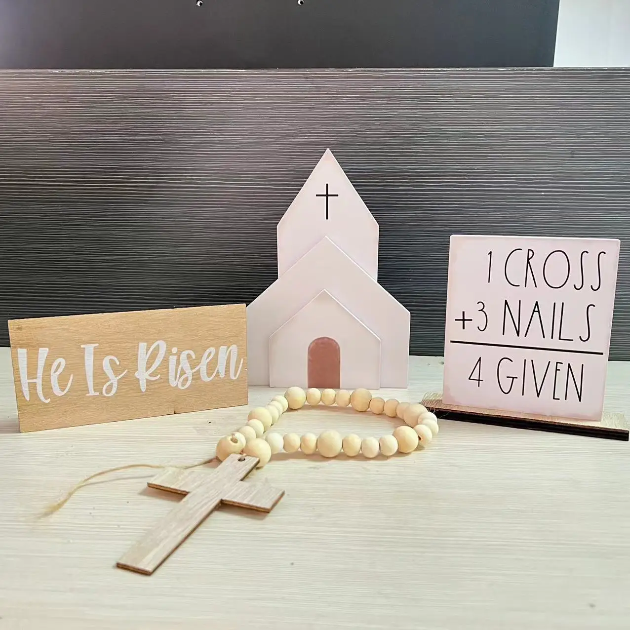 

Jesus Tomb Easter Tray Bundle Kit Wooden Easter Jesus Sign Tiered Tray Decorations Farmhouse Rustic Tiered Tray Items