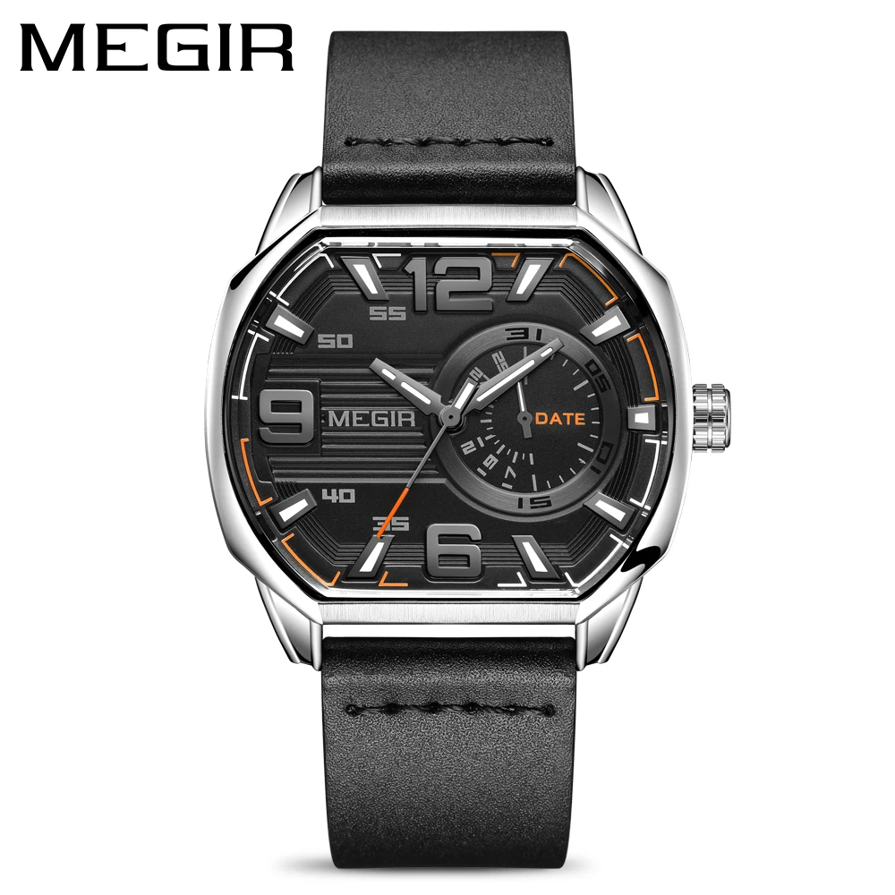 

MEGIR 2022 Fashion Men's New Leather Calendar Sport Watch 30M Waterproof Chronograph Watches Quartz Relogio Masculino 2201