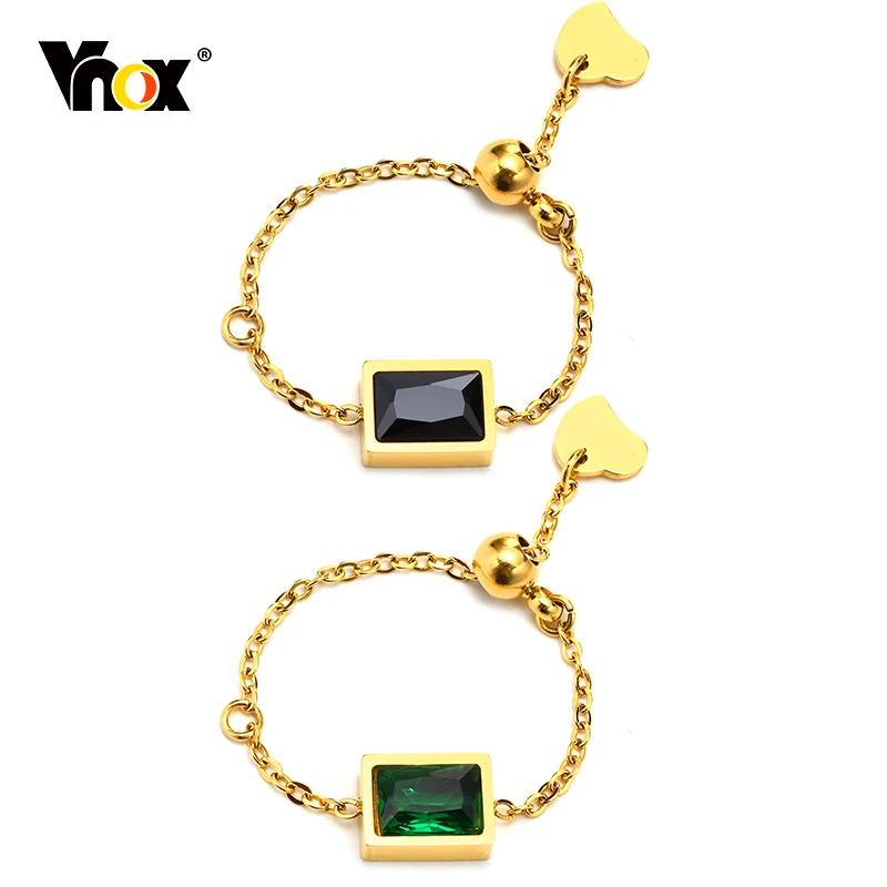 

Vnox Square Green Stone Rings for Women Birthday Party Gift Jewelry,Gold Color Stainless Steel Chain with Lucky Beads