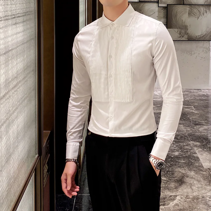2022 British Style Shirts for Men Long Sleeve Casual Slim Shirt Vintage Streetwear Social Party Camisa Masculina Men Clothing