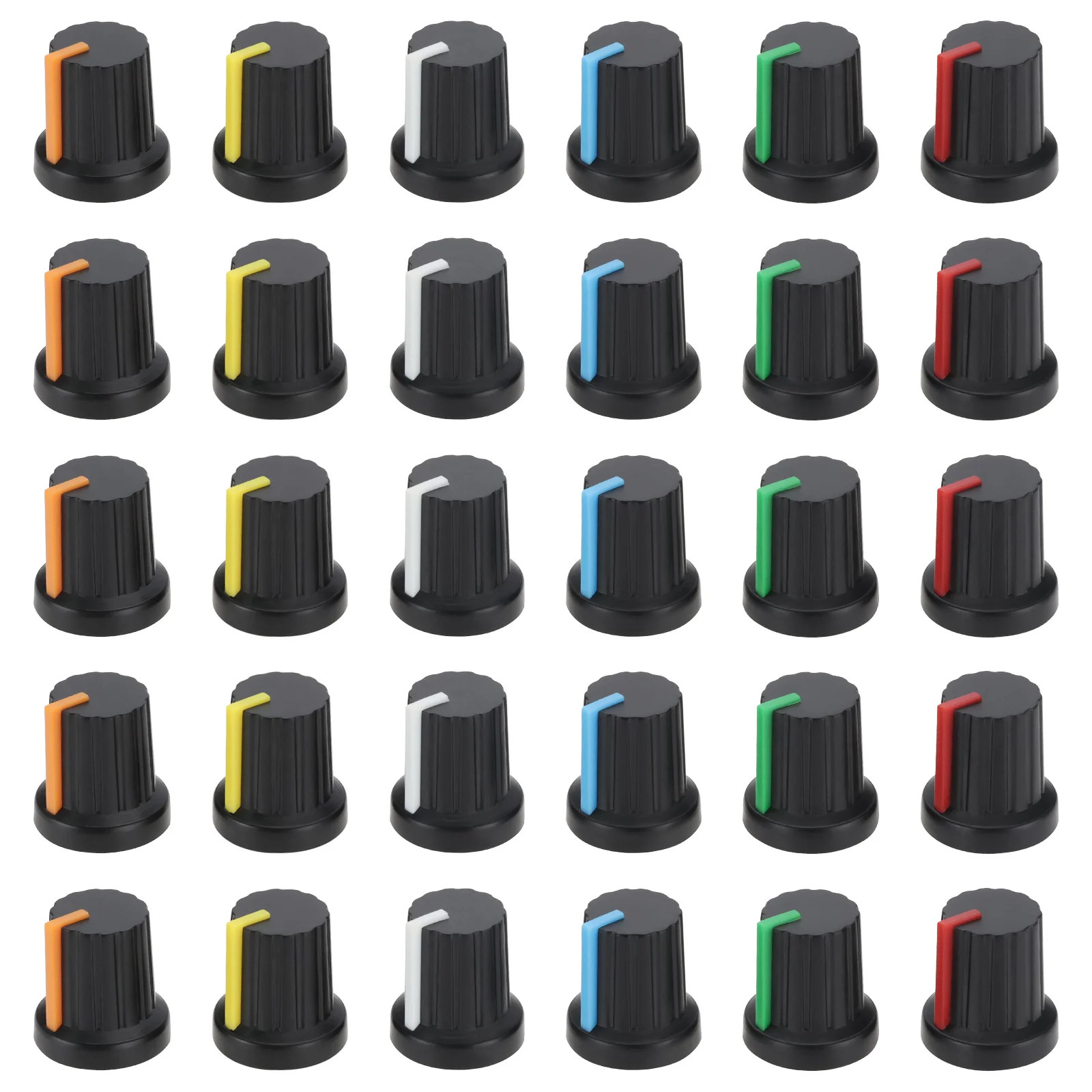 

30 шт./лот, 6 мм, крышка переключателя, пластиковая крышка ручки, 6-цветная комбинация, ручка потенциометра WH148, 15X17 мм, многоцветная