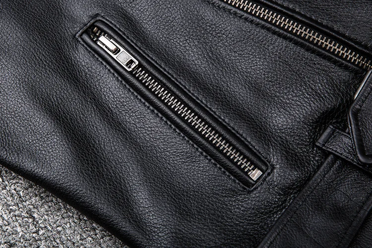 Куртка мужская кожаная с косой молнией Классическая приталенная утепленная