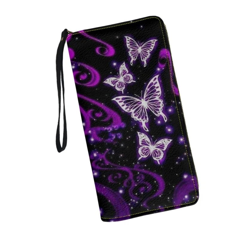 Belidome Purple Butterfly Design Gift Clutch Wristlet Women Long Wallet RFID Blocking Credit Card Holder PU Ladies Purse Handbag