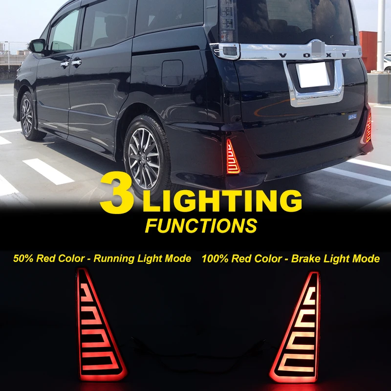 Фото Задние светоотражающие фонари iJDM для Toyota NOAH VOXY 80 Series, выполняющие функции задних фонарей, стоп-сигналов, противотуманных фар и указателей поворота, 14-18 г.в. №2