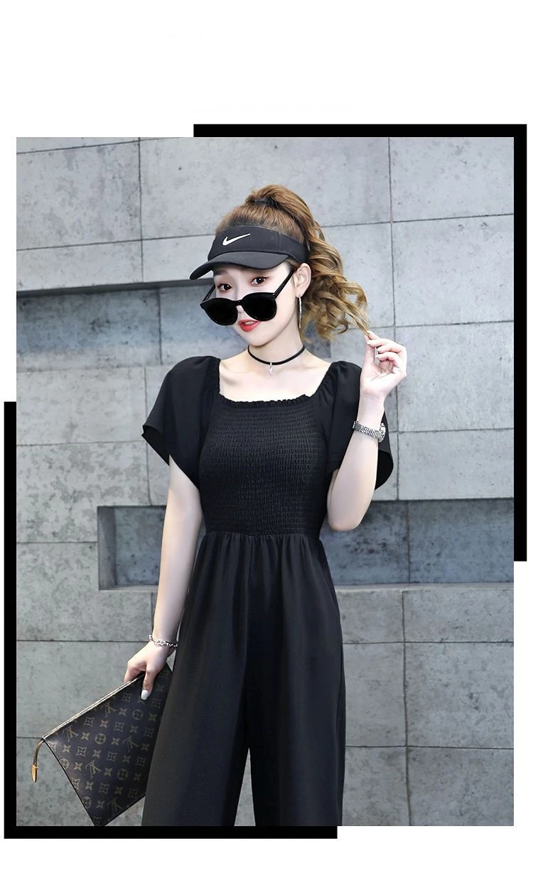 Fashion Square Collar Short Sleeve Jumpsuit for Woman Casual Long Jumpsuit Playsuit 2023 Summer Overalls Bodysuits Rompers Q31