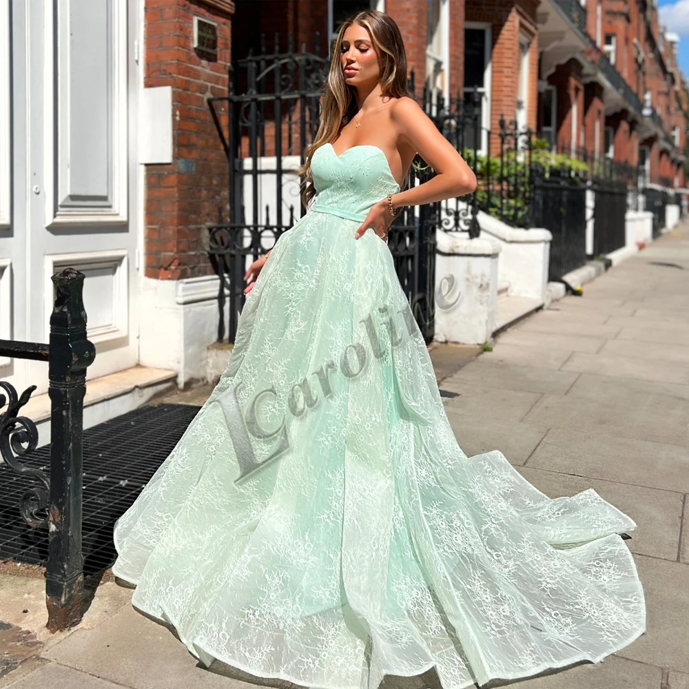 

Caroline Fancy Sweetheart Lace Evening Gowns For Women Birthday Sleeveless A-Line Backless Tulle Made To Order Robes De Soirée