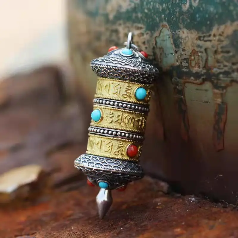 

Handmade National Tide Prayer Wheel Pendant Necklace Tibet Tibetan Prayer Wheel High-end Car Car Turning Barrel Pendant Pendant