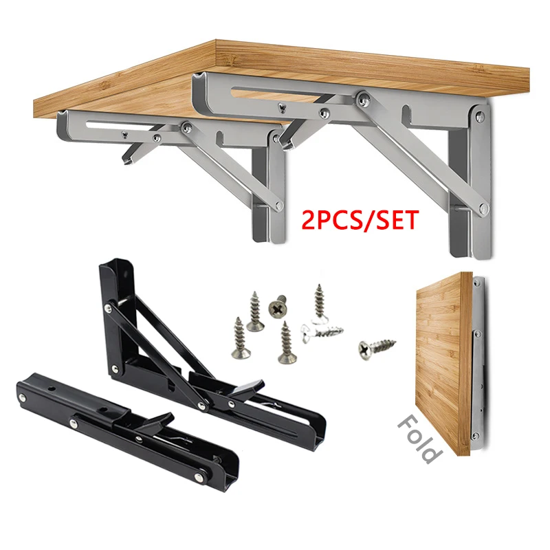 

2pcs Stainless Steel Bracket Triangular Folding Wall Hanging Support Shelf Woodworking Tools Including Accessories