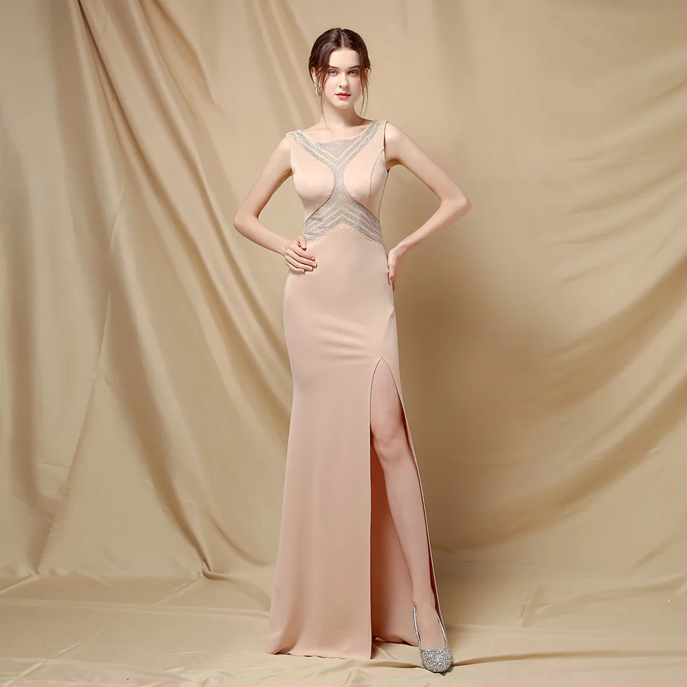

Gold Satin Formal Dresses Mermaid Side Split Luxury Party Dress Women's Evening Dress Special Occasion Dresses Gowns Night Long