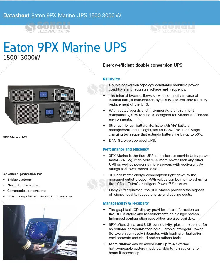 ИБП Eaton 9PX Marine 1500-3000 Вт, однофазный, с литиевой батареей, модуль внешней установки с горячей заменой, ЖК-дисплей (art.: 3920dc475dfbc) - 3920dc475dfbc