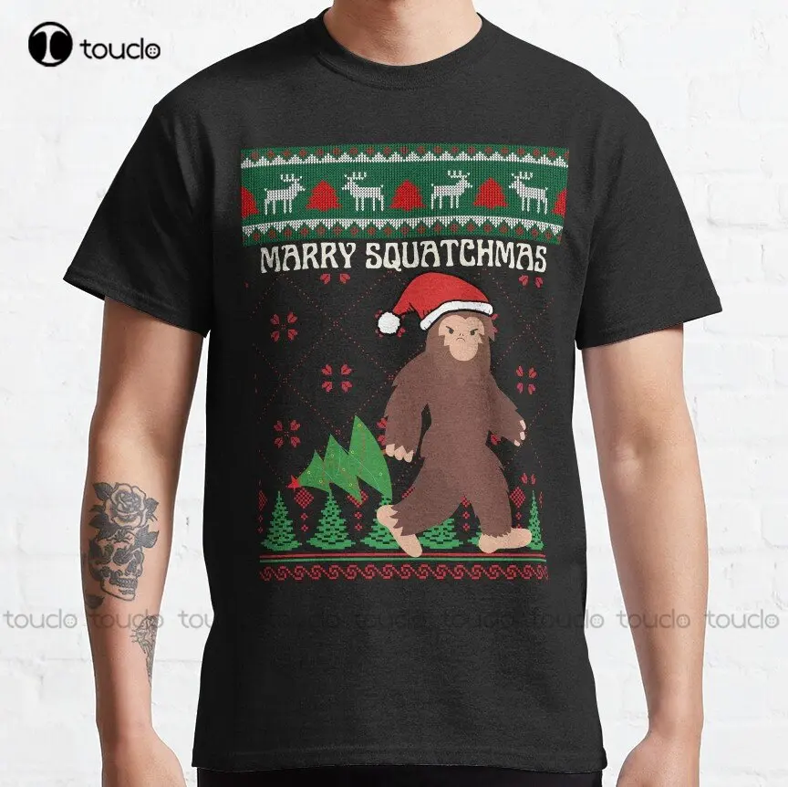 

Ugly Holiday Sweaters | Bigfoot Marry Squatchmas Sweatshirts Classic T-Shirt Tee Shirts For Men Creative Funny Tee Custom Gift