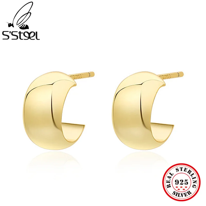 S'STEEL Cc Earrings Sterling Silver 925 Real 100% Simple Piercing Stud Earings Gold Fashion Jewelry 2022 For Women Accessories