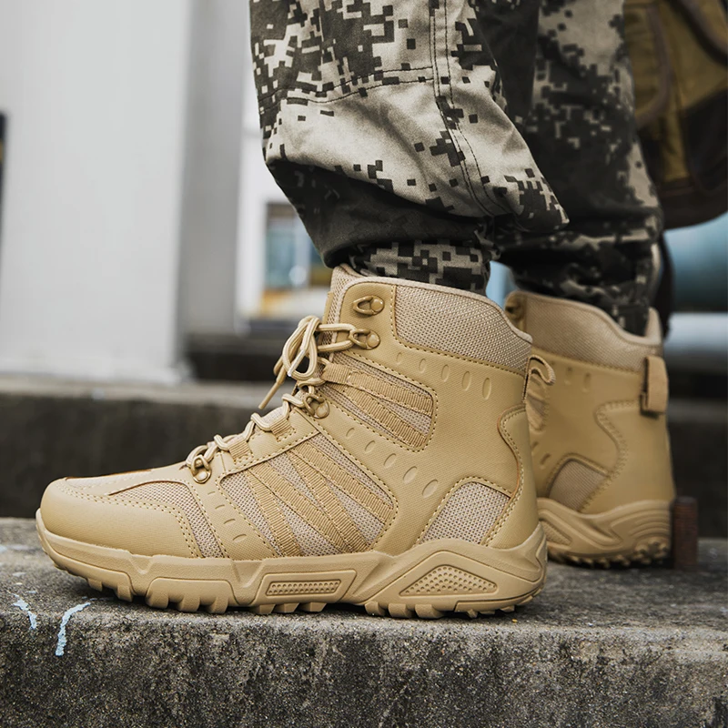 HIKEUP Army Boots Men Military Boots Outdoor Field Training Shoes Climbing Hiking Shoes Ankle Men Working Boot Shoes