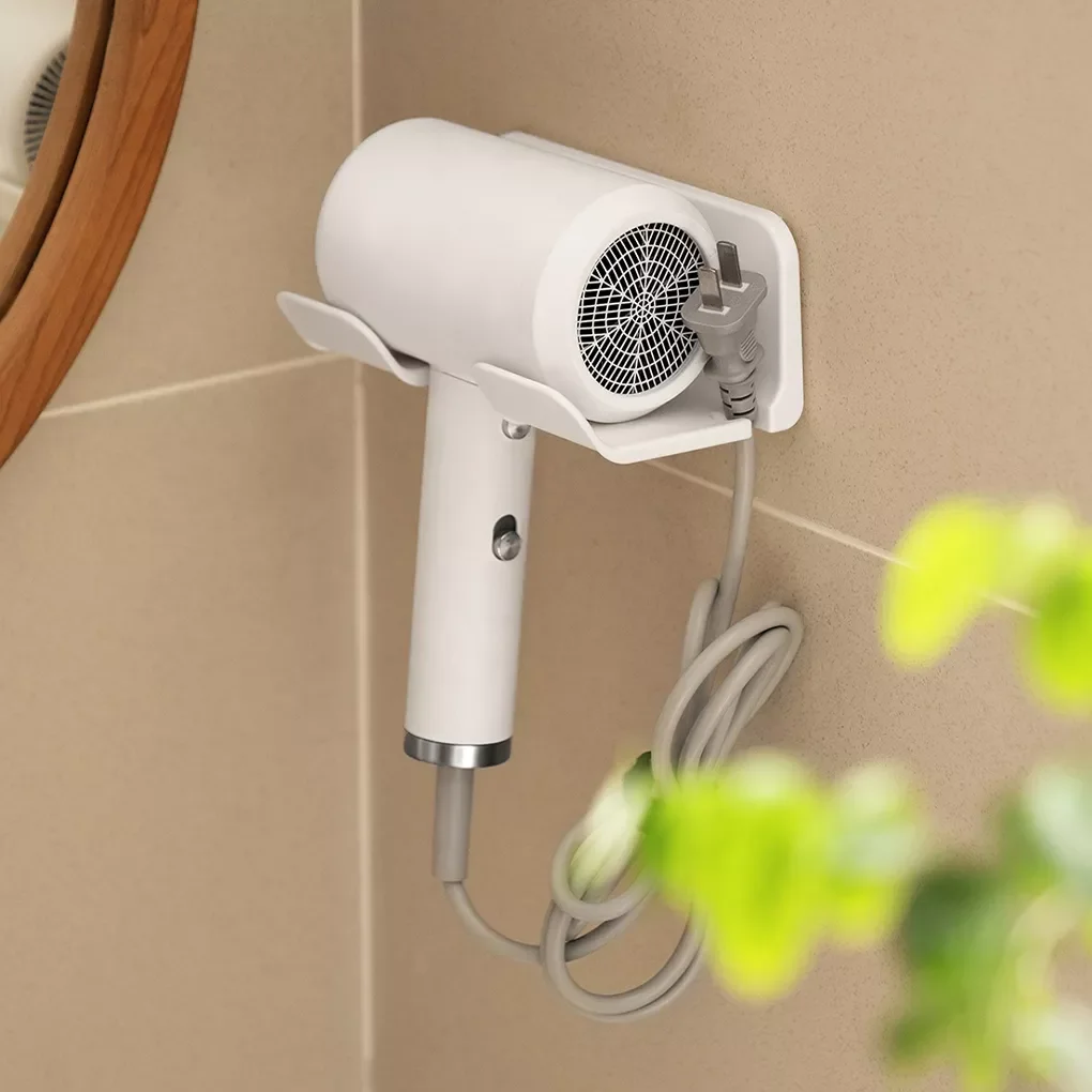 

Bathroom Wall Mounted Hair Dryer Holder Storage Rack Self-adhesive Plastic Household Washroom Organization Shelves