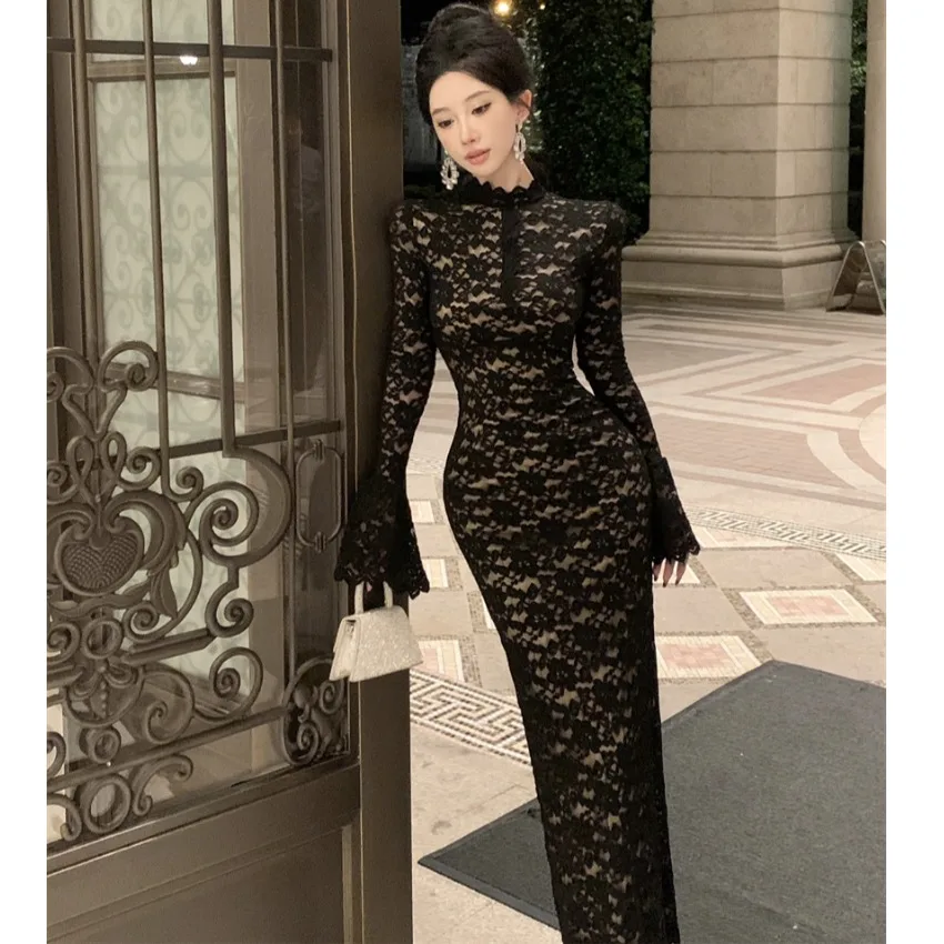 Lady Royal Sister Sle Сексуальное кружевное платье открытое облегающее длинное