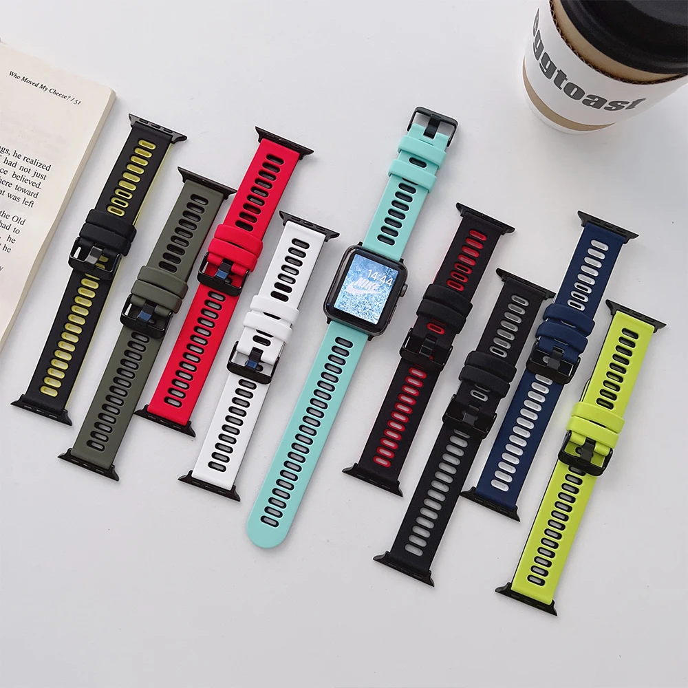 

Two-tone Silicone Strap for Apple Watch Band 49mm 45mm 41mm 44mm 40mm 42 38mm Bracelet Wristband for iWatch Series Ultra 87654SE