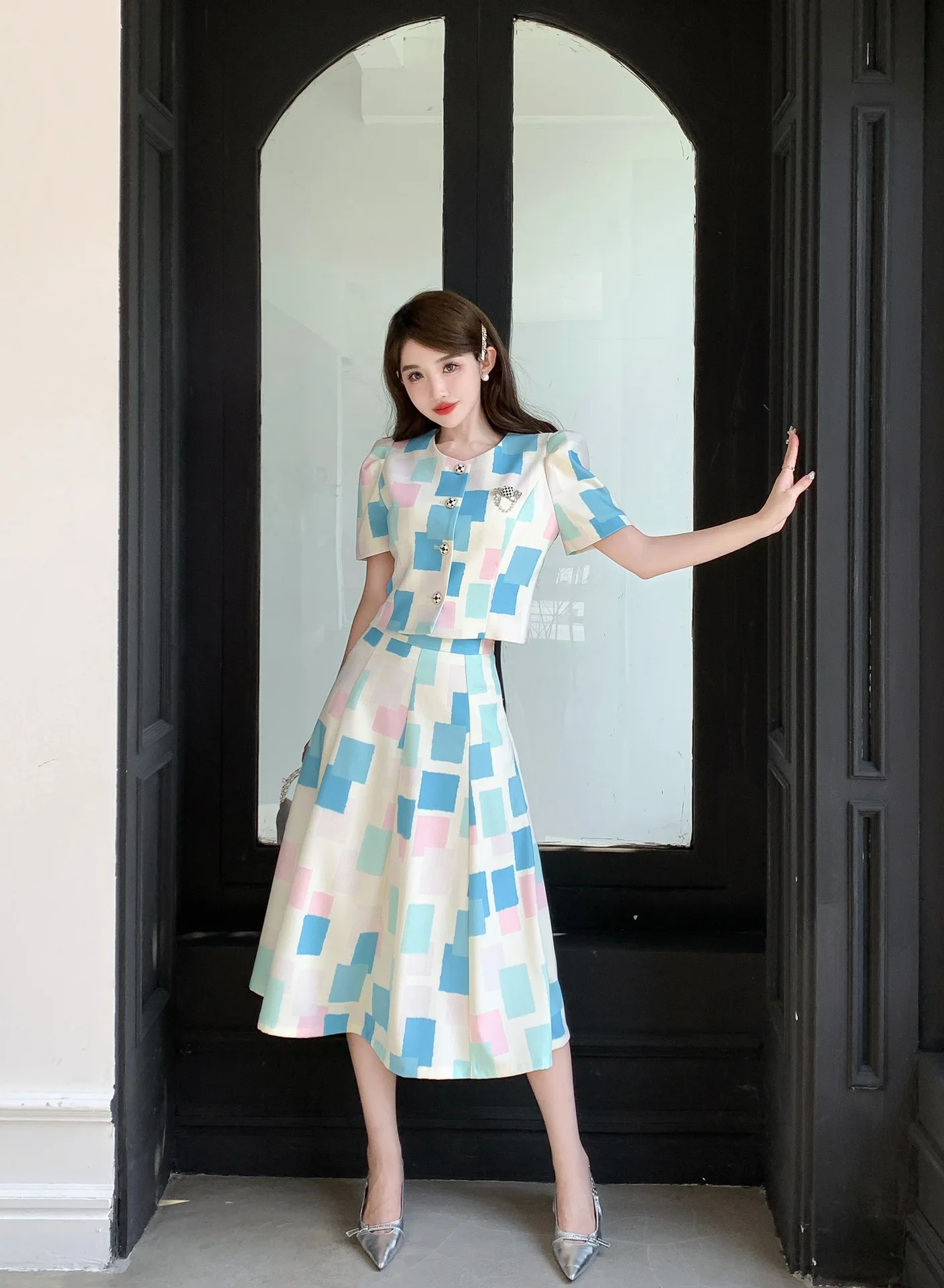 2023 spring and summer women's clothing fashion new Mid-length dress set 0526