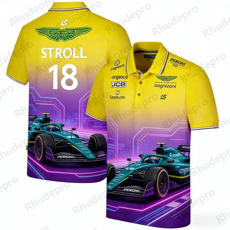 Фото Футболка-поло с короткими рукавами Aston Martin Team Stroll 18 Racing Theme для любителей гонок, спортивный повседневный топ №3