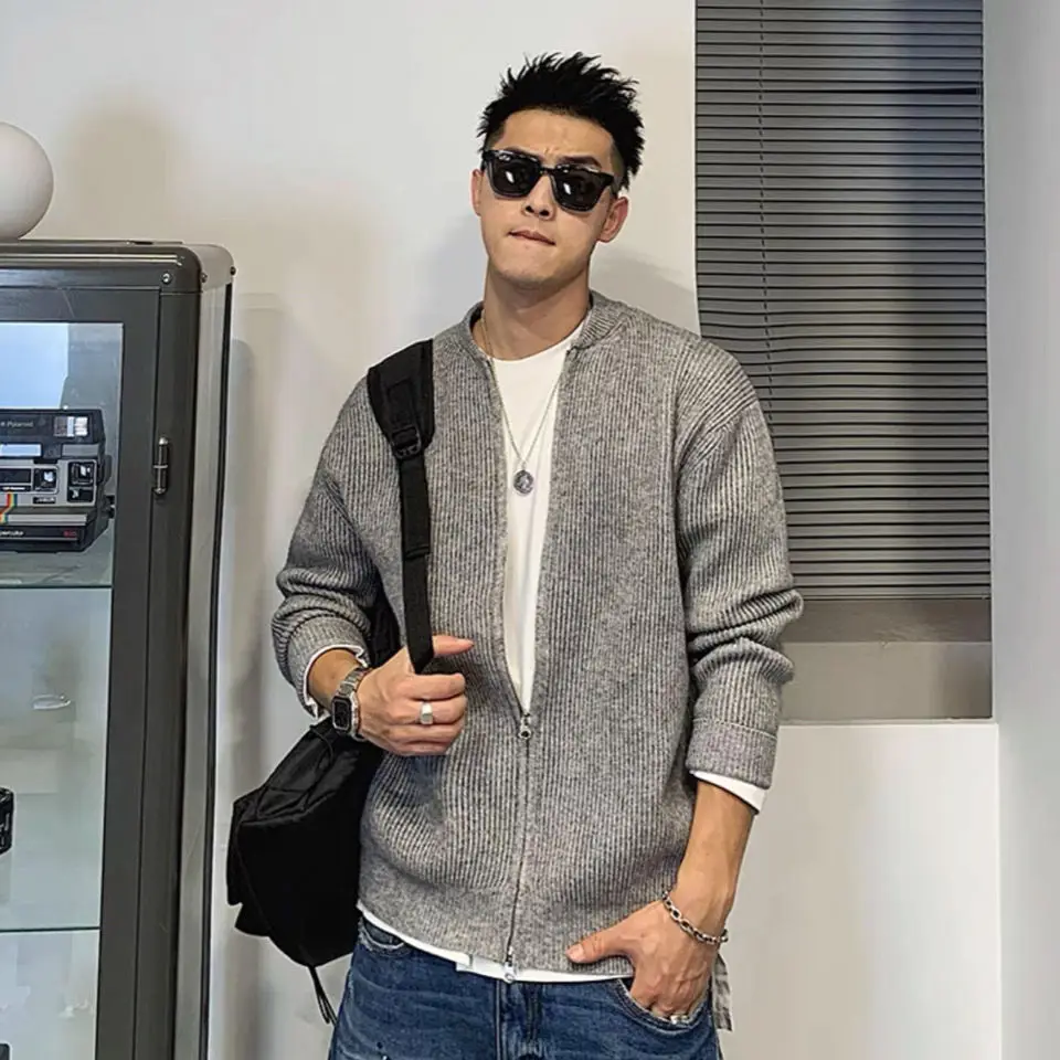 

2022 New Autumn Warm Cardigan Male Fleece Zipper Sweaters Jackets Mens Slim Fit Casual Knitted Cardigan Sweater Coat Q101