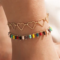 bohemia heart geometric chain anklets for women beach layered rice beadstassel daisy flower ankle bracelet on leg foot jewelry