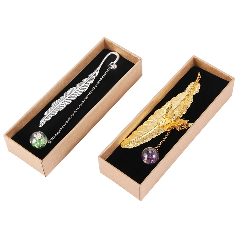 

Закладки из металлических перьев, 2 шт., с 3D бабочкой и стеклянными бусинами, вечный кулон с кристаллами, подарок для друзей, студентов