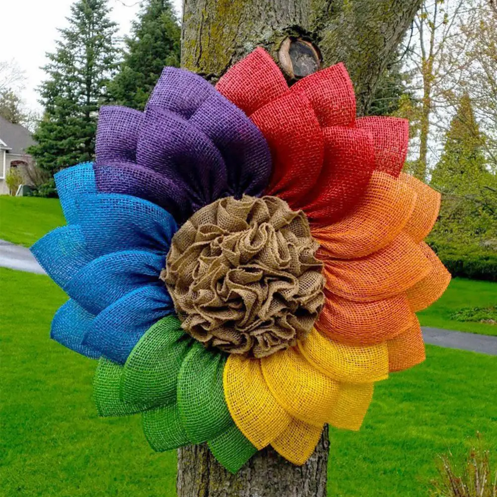 

Rainbow Fabric Wreath Artificial Plant Decor Ukraine Love Garland Decoration Paques Wielkanoc Dekoracje Rattan Home Decor