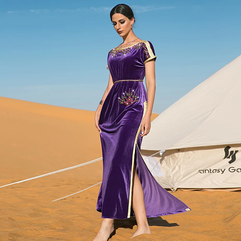 Eid Velvet Abaya Islamic Dress Handwork Diamonds Arabic Dubai Party Evening Dresses Abayas for Women Saudi Moroccan Caftan Robe