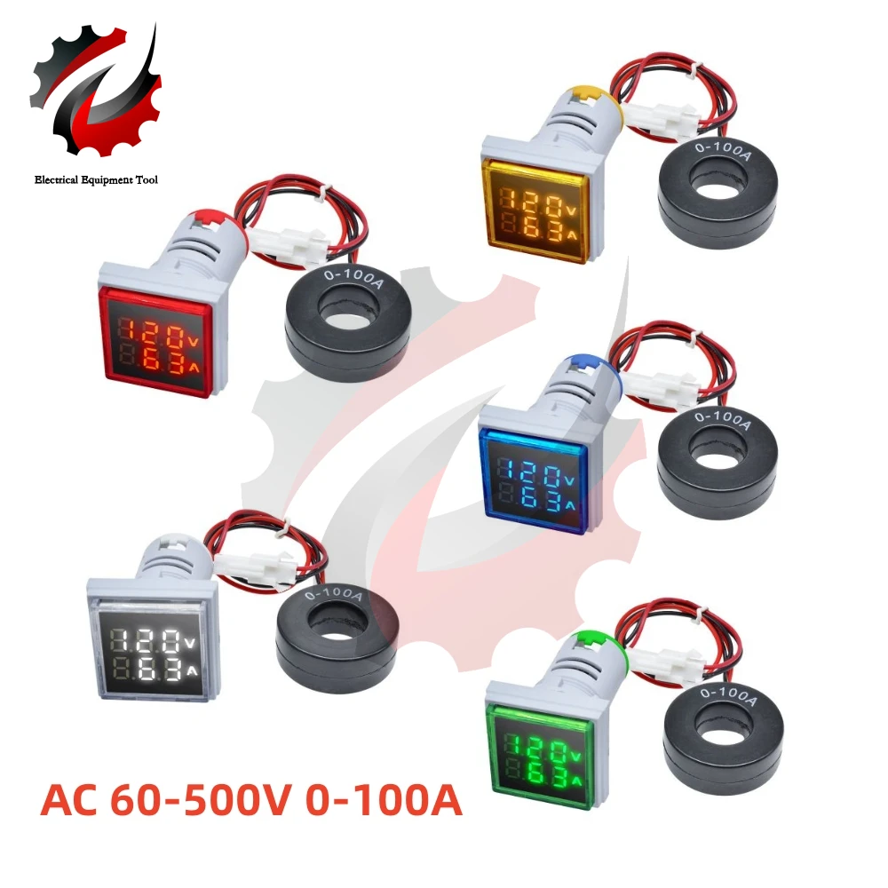 

AC 60-500V 0-100A Square LED Digital Dual Display 22mm Voltmeter Ammeter Voltage Current Meter Voltammeter Car Volt Amp Tester
