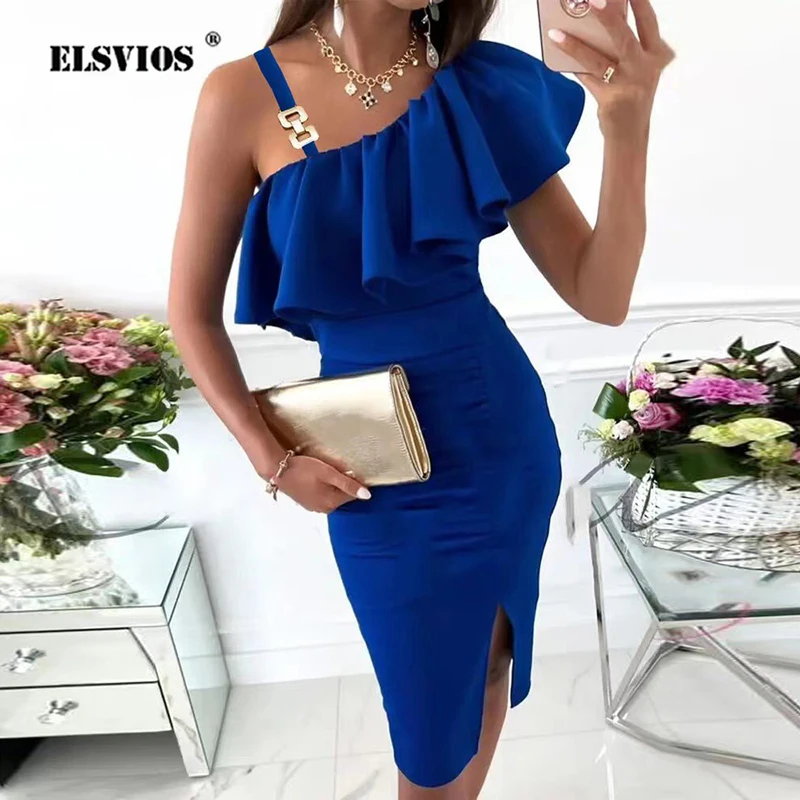 

Spring Summer Women's Sexy Ruffled Sleeveless Split Dress Solid Print Casual Bodycon Dress Ladies Elegant Slim Irregular Dresses