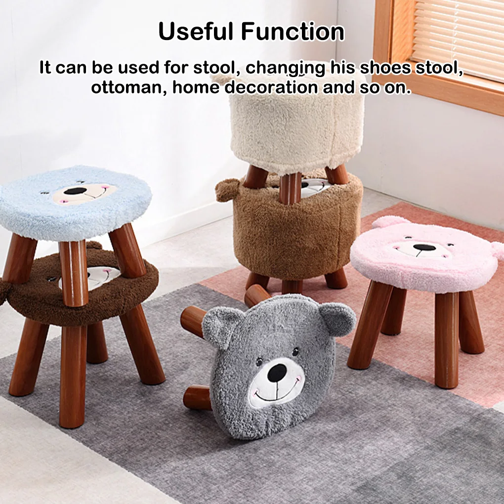 

Solid Children Wood Stool Footrest Sofa Chair Footstool Low Ottoman Round Hallway Bedroom Bench Decoration Gray