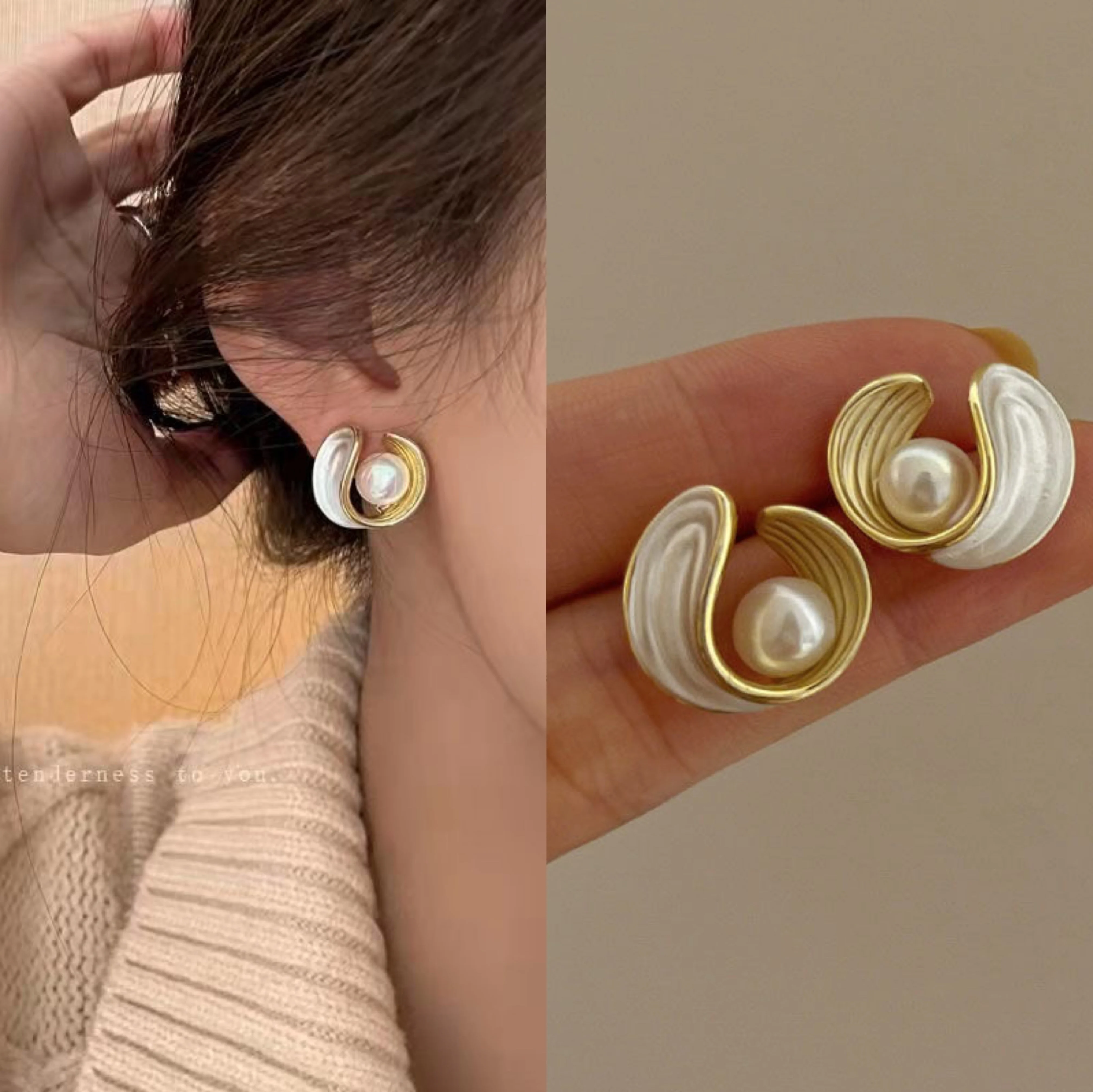 

2022 Korean Elegant Cute Shell Pearl Stud Earrings For Women Girls Irregular Metal Circle Brincos Jewelry Gifts