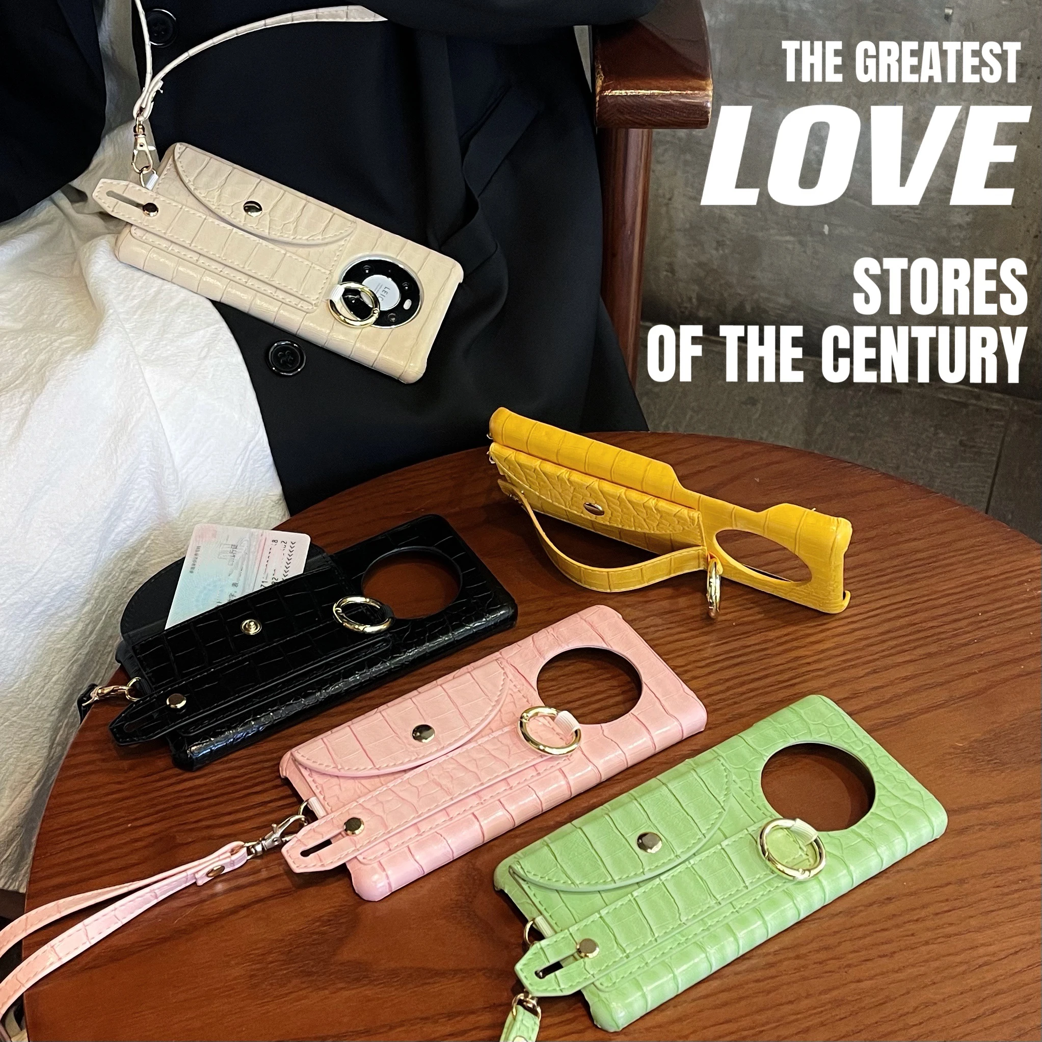 Card Holder Lanyard Leather Case For Huawei Mate40 30 Pro P40Pro Luxury Crocodile Pattern Cover With Crossbody Rope Bag Stand