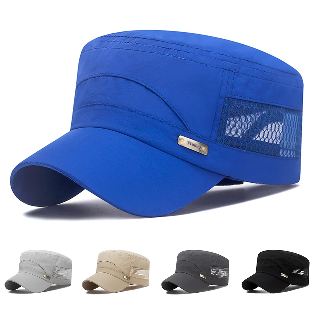 

Breathable Mesh Caps For Men Sun Hats Summer Outdoor Casual Army Military Caps Snapbck Hat Solid Color Mesh Flat Top Caps