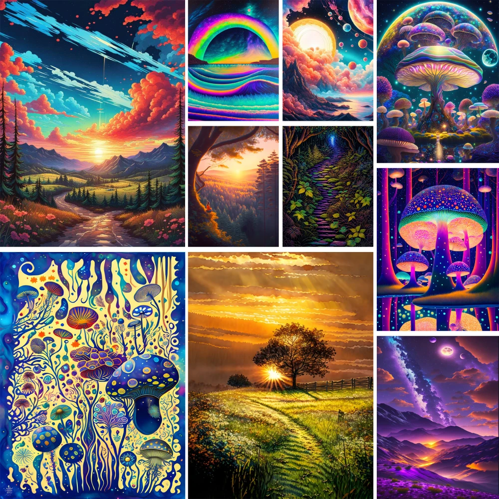

Landscape Great Nature Mushroom Diamond Painting Kits House Decoration Full Round Printed Cross Stitch Kit Gift For Mom
